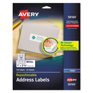 Avery® Repositionable Address Labels W-surefeed, Inkjet-laser, 1 X 2 5-8, White, 750-bx freeshipping - TVN Wholesale
